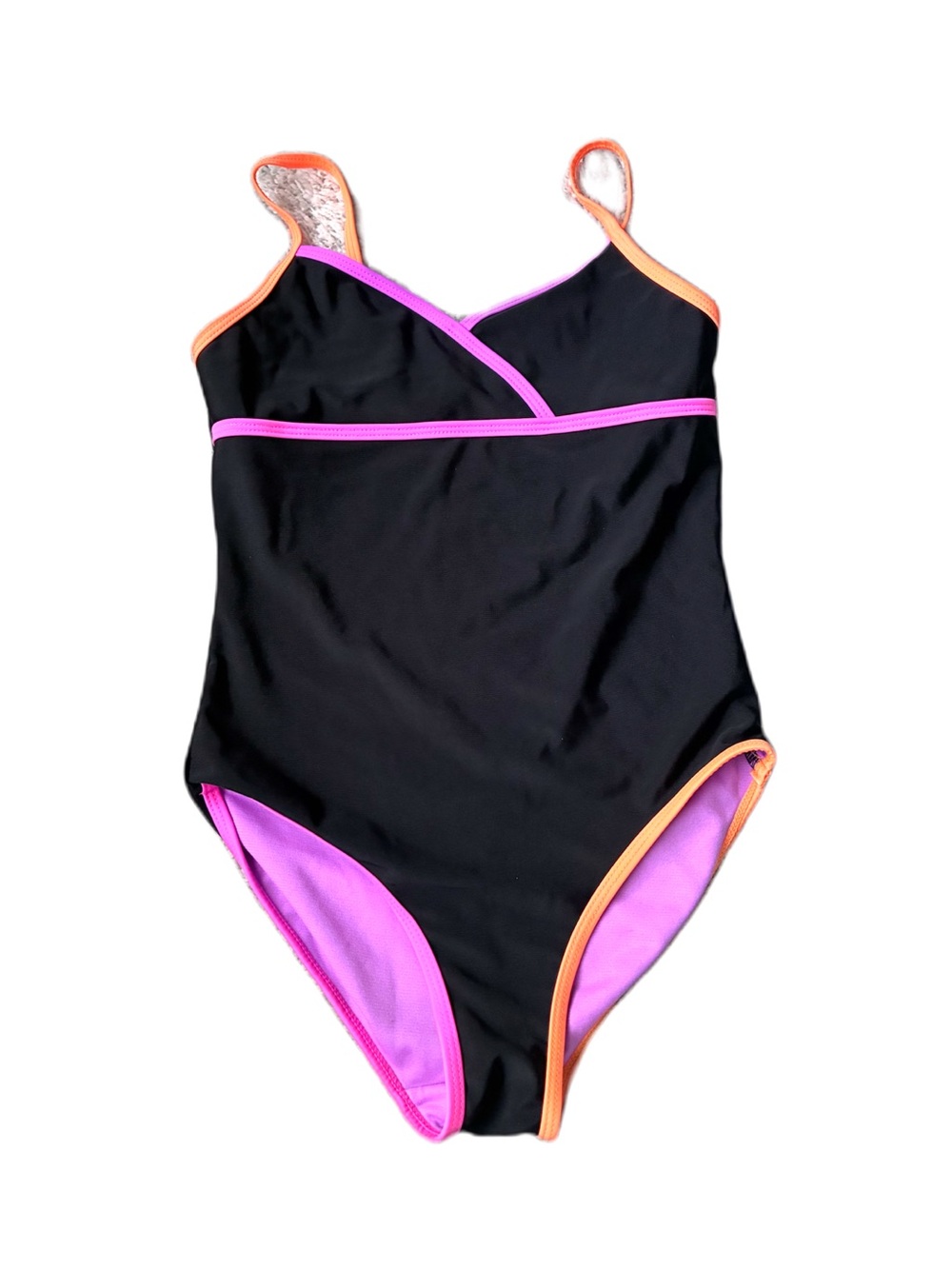 NWOT 🎇🎆3for$9 Girls Breaking Waves Black One-Piece Swimsuit w/bright trim